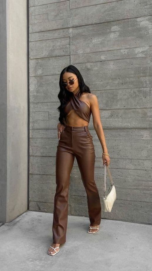 Brown Halter Top with Brown Pants